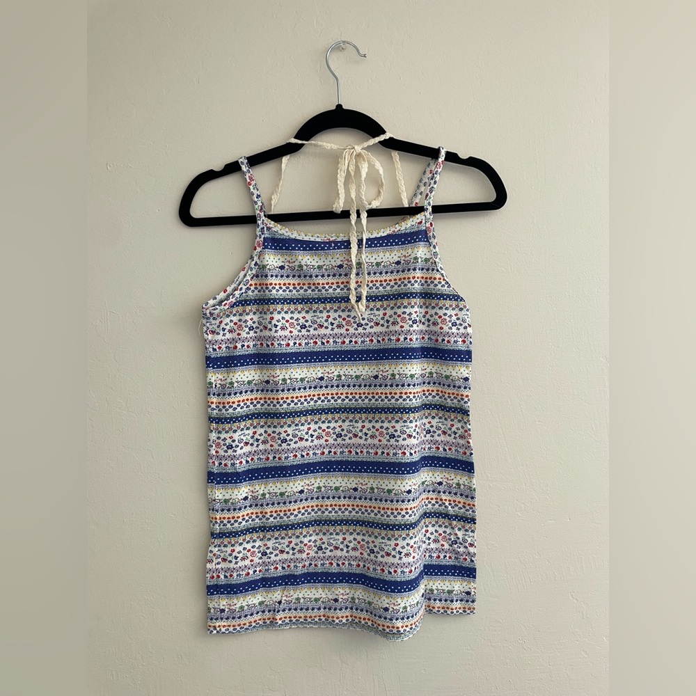 High Neck Spaghetti Strap Camisole with Halter Detail Bandana Ditsy Print NWOT